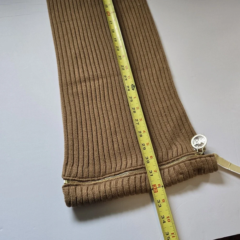 Michael Kors Shaker Infinity Scarf Camel Logo Zipper Quiet Luxury Classic NWT